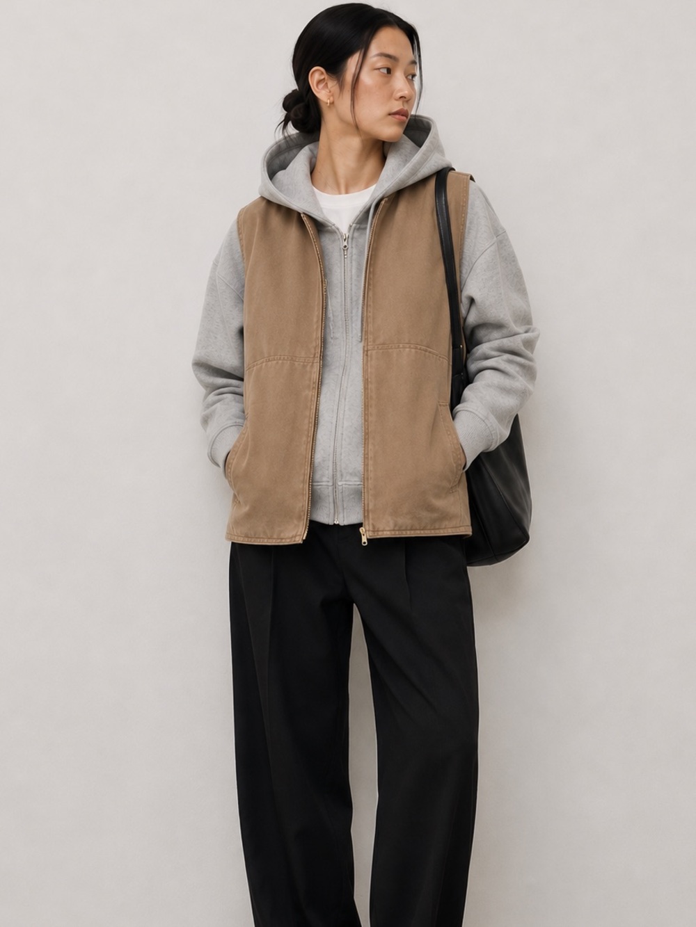 Aritzia TNA Tan Quilted Lined Zip Utility Vest XS